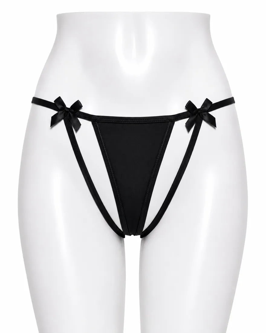 Gold Bar Floral Lace Thong in Black, front view