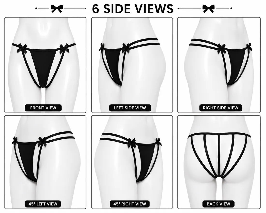 Gold Bar Floral Lace Thong in Black, photo 4