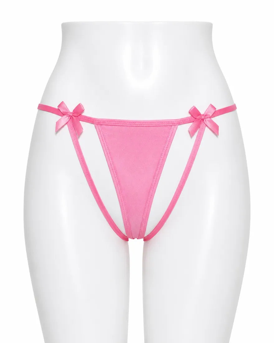 Gold Bar Floral Lace Thong in Light Pink, front view