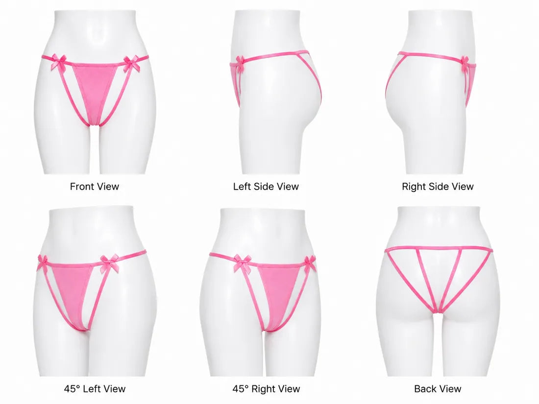 Gold Bar Floral Lace Thong in Light Pink, photo 3