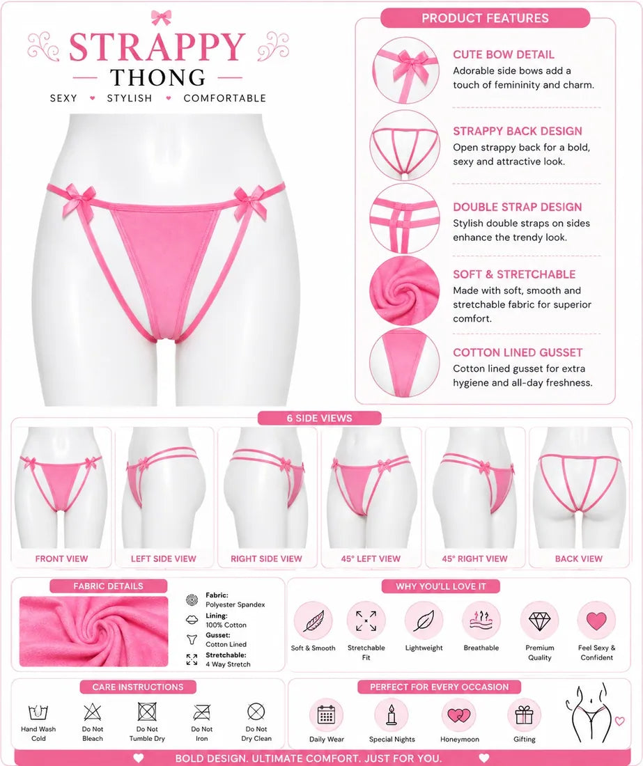 Gold Bar Floral Lace Thong in Light Pink, photo 4