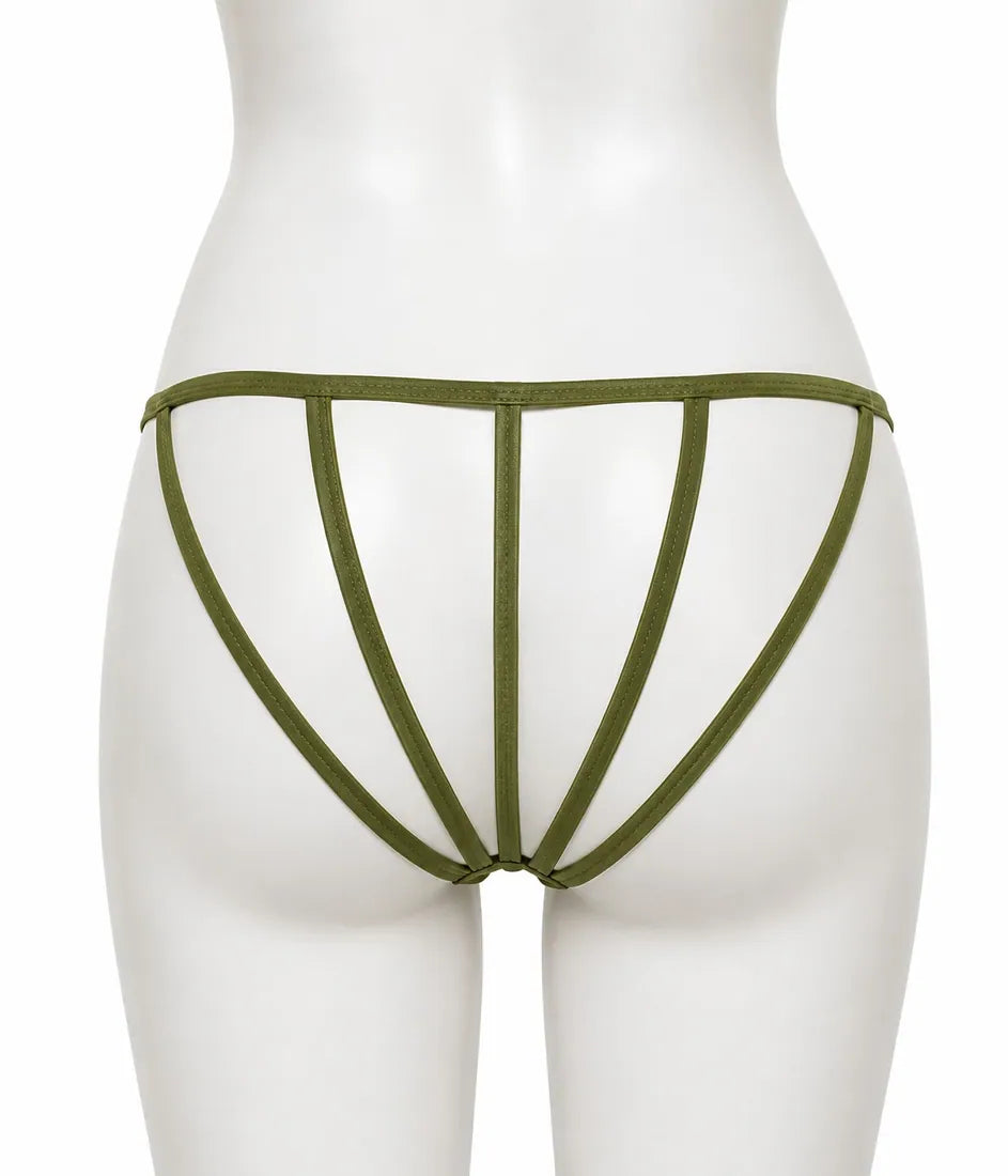 Gold Bar Floral Lace Thong in Olive Green, photo 2