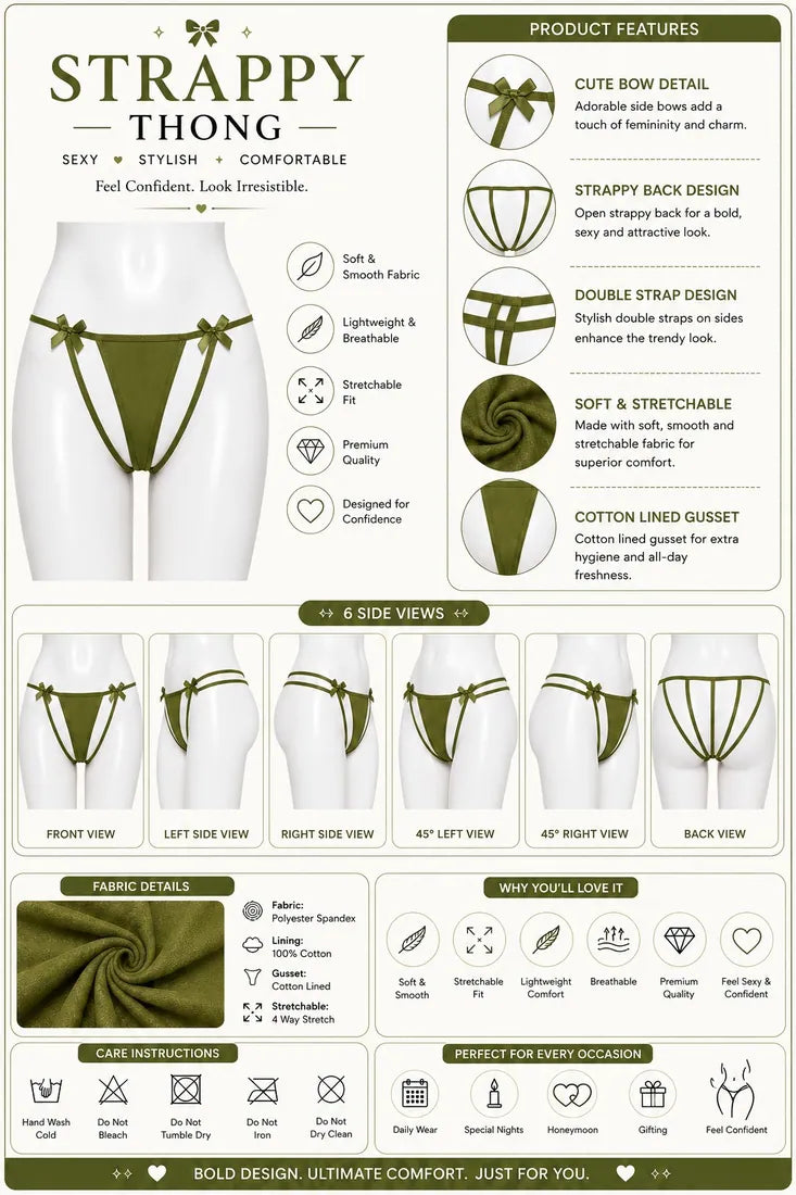 Gold Bar Floral Lace Thong in Olive Green, photo 4