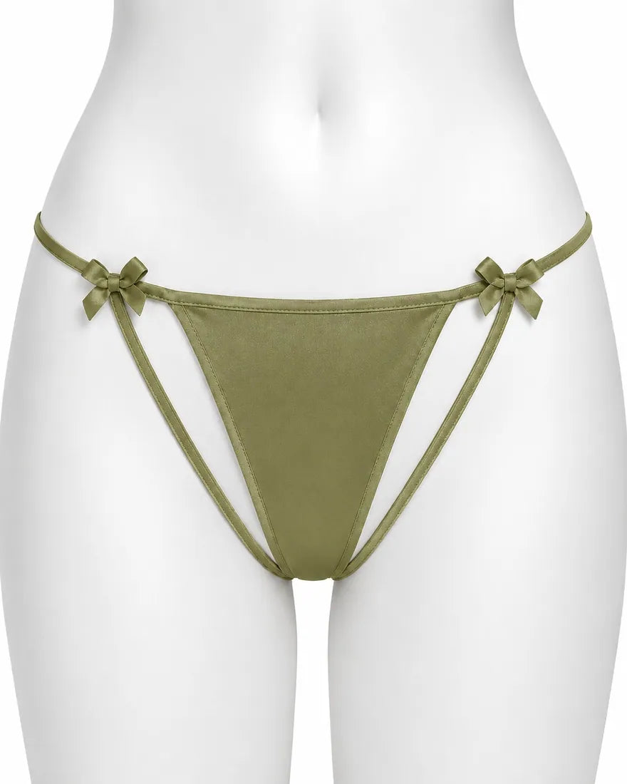Gold Bar Floral Lace Thong in Olive Green, photo 1