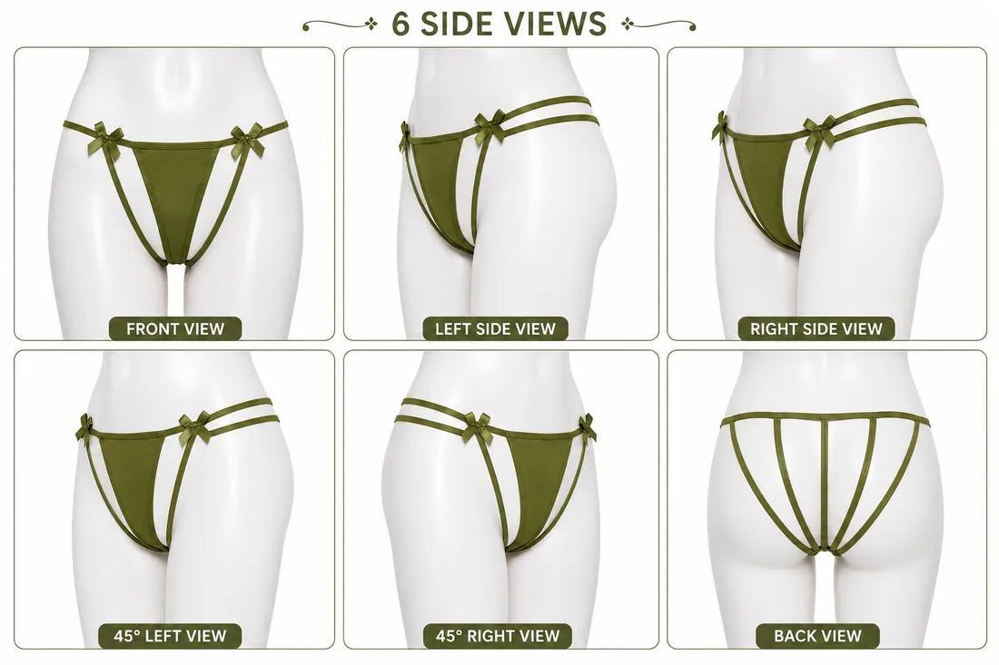 Gold Bar Floral Lace Thong in Olive Green, photo 3