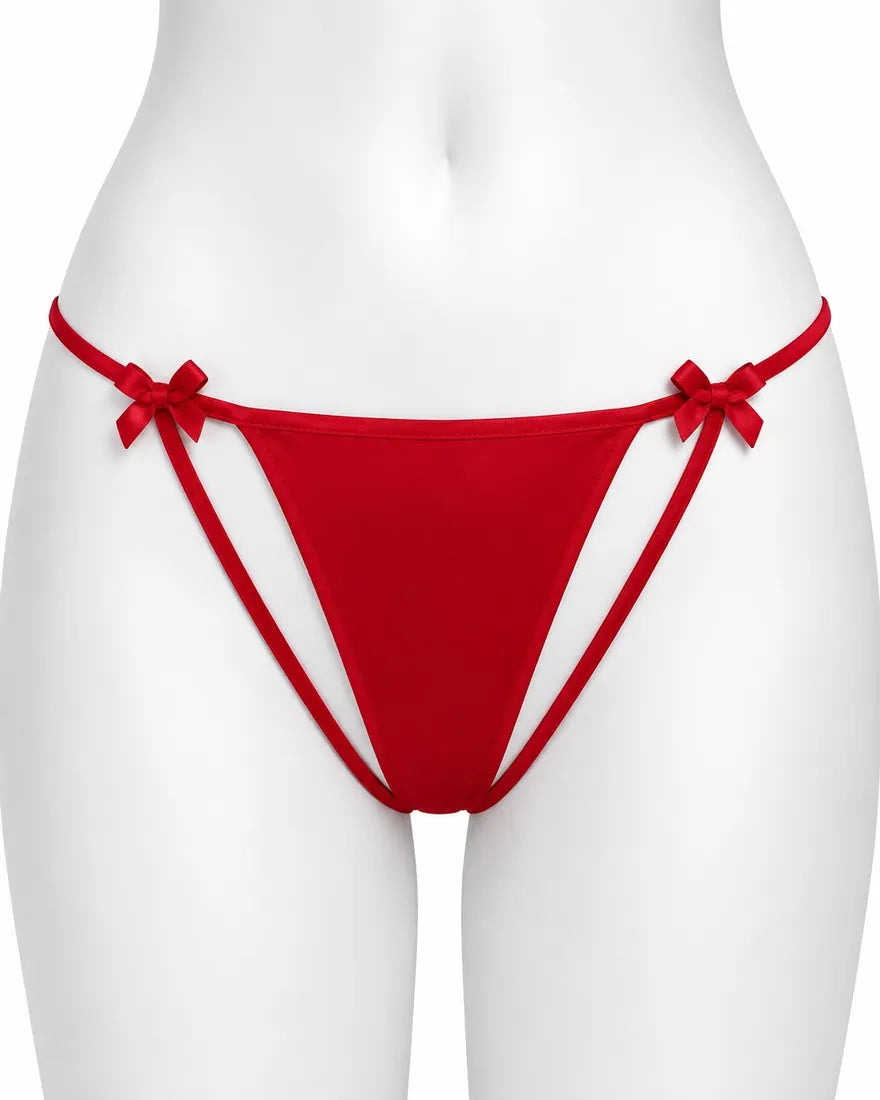 Gold Bar Floral Lace Thong in Red, photo 1