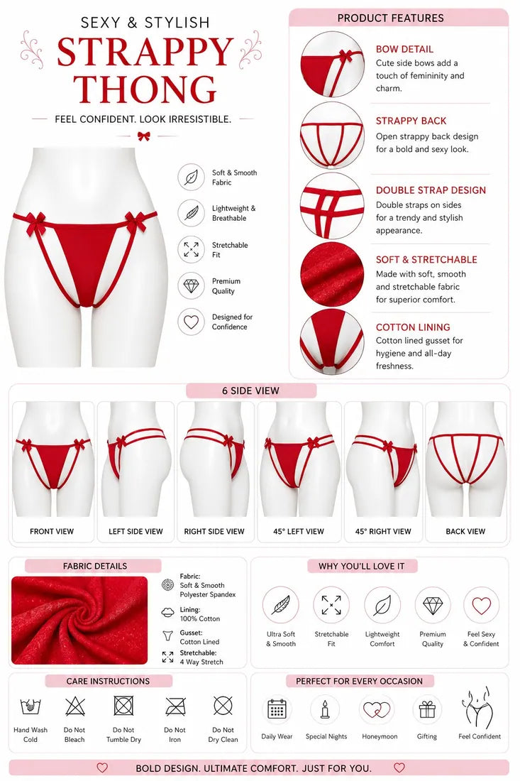 Gold Bar Floral Lace Thong in Red, photo 3