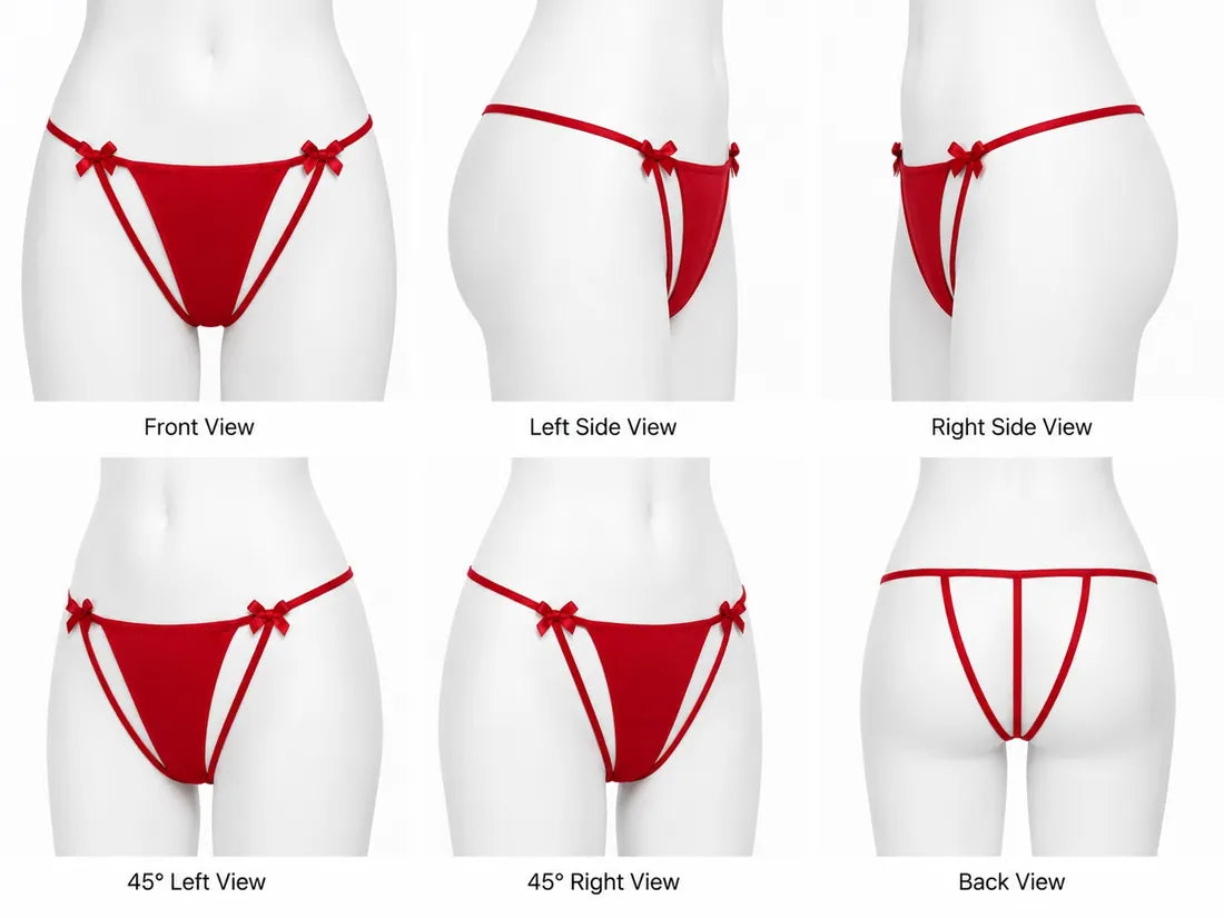 Gold Bar Floral Lace Thong in Red, photo 4