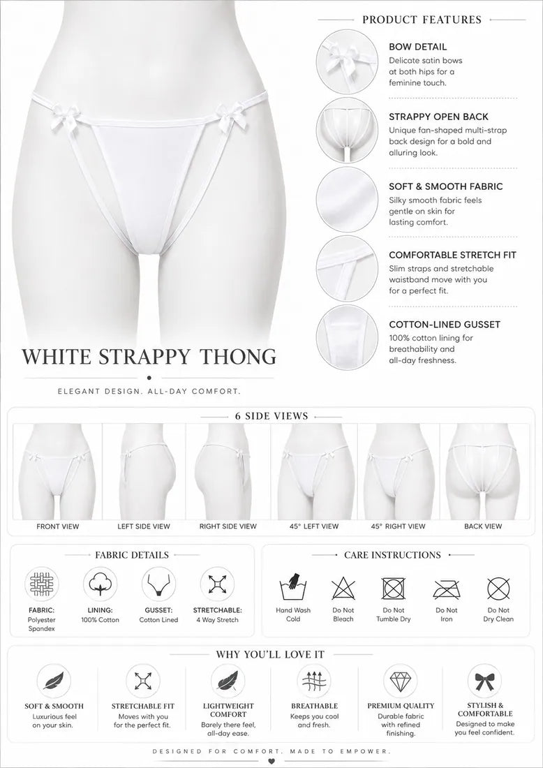 Gold Bar Floral Lace Thong in White, photo 3