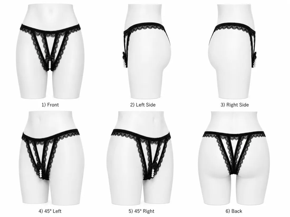 Lace Trim Crisscross Thong in Black, photo 4