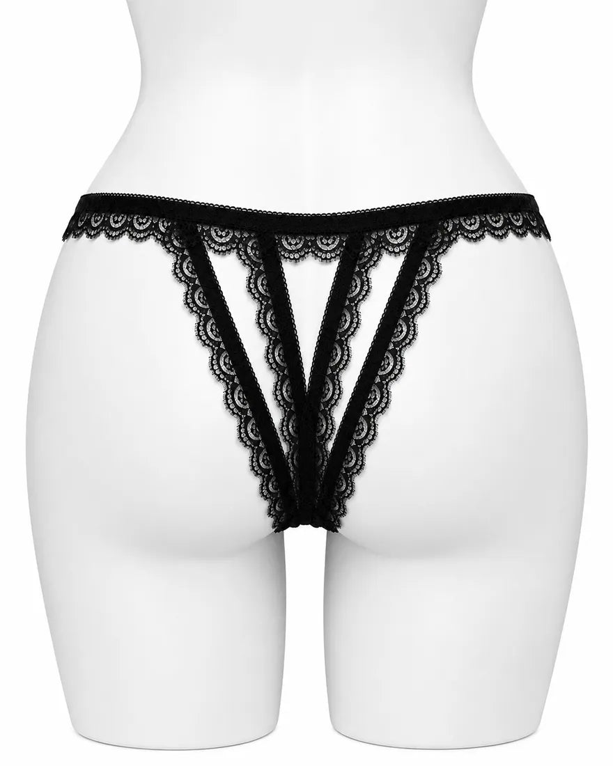 Lace Trim Crisscross Thong in Black, photo 2