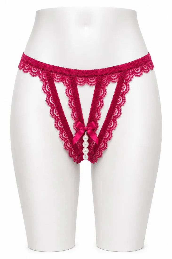 Lace Trim Crisscross Thong in Dark Pink, photo 2