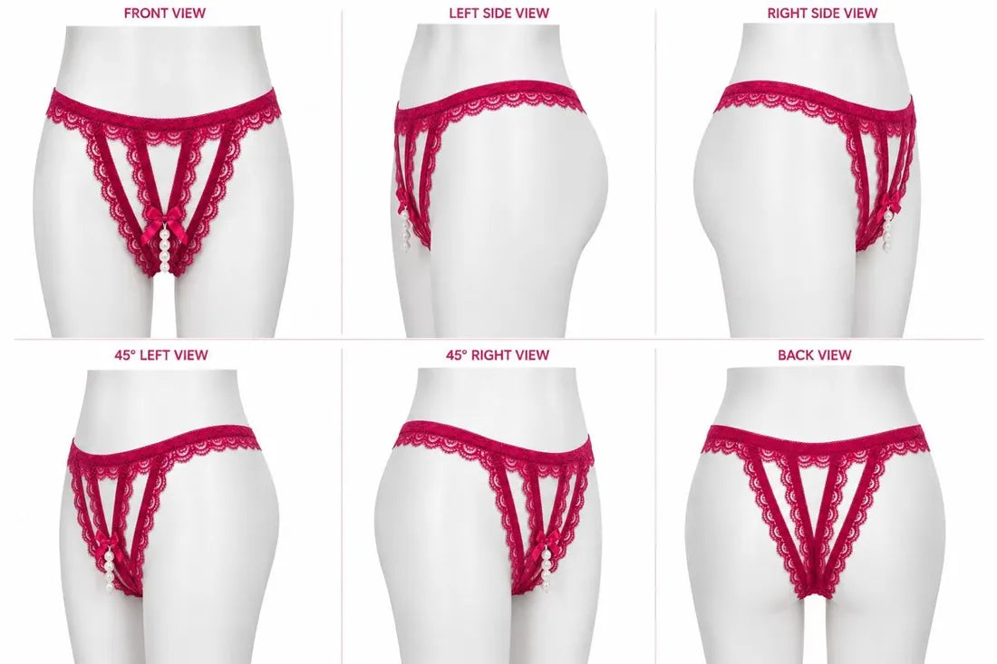 Lace Trim Crisscross Thong in Dark Pink, photo 3