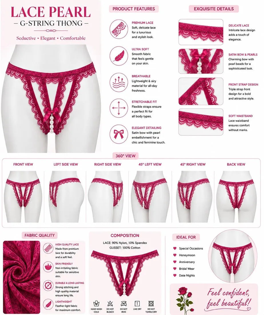 Lace Trim Crisscross Thong in Dark Pink, photo 4
