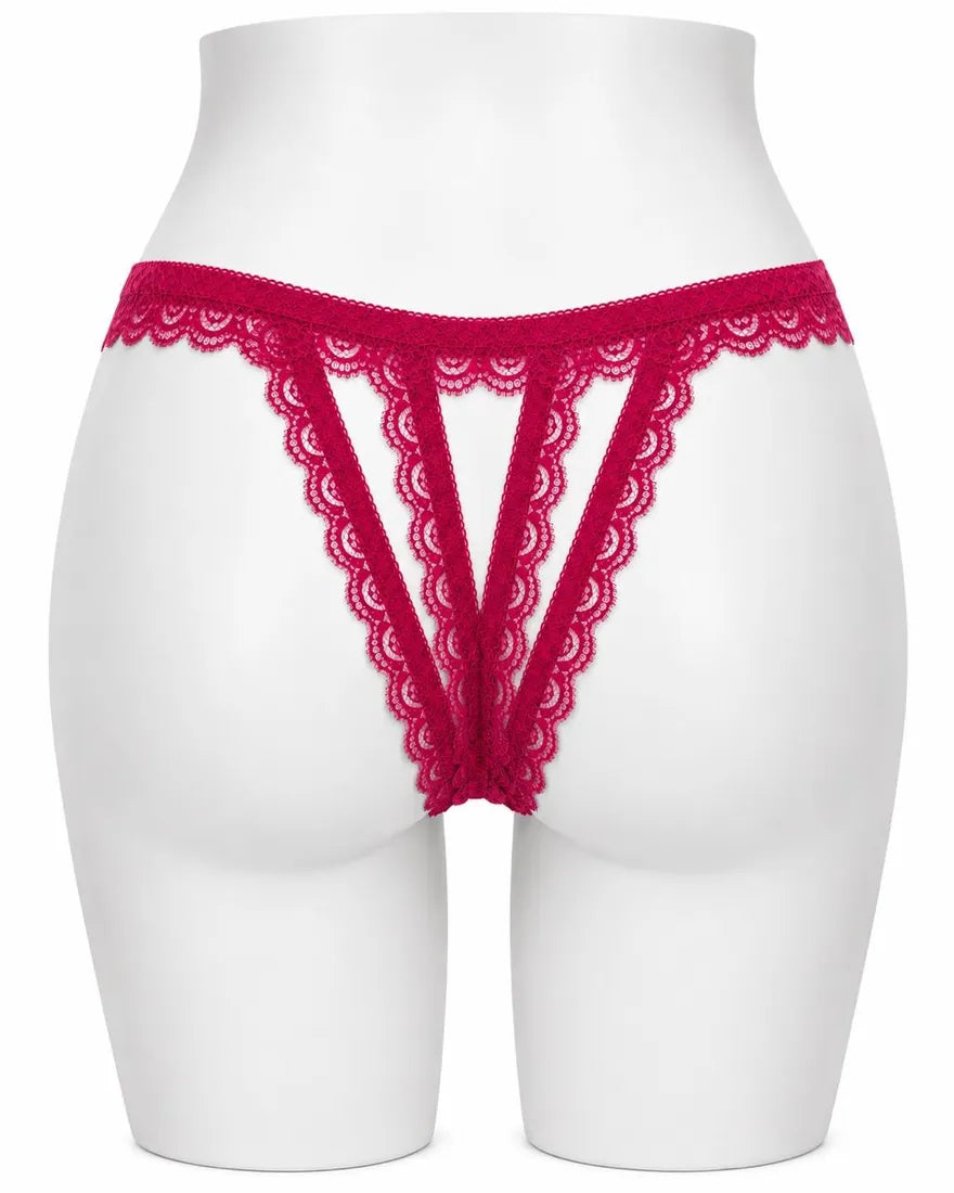 Lace Trim Crisscross Thong in Dark Pink, photo 1