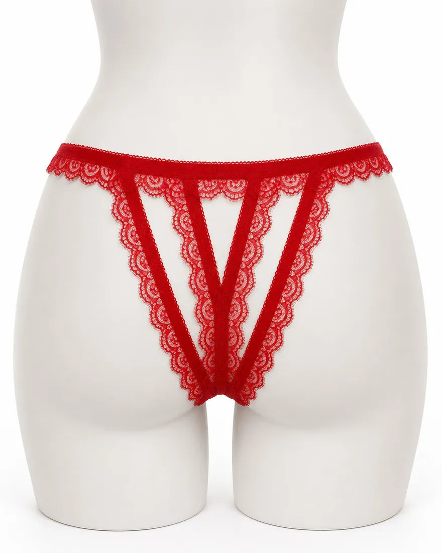 Lace Trim Crisscross Thong in Red, photo 2