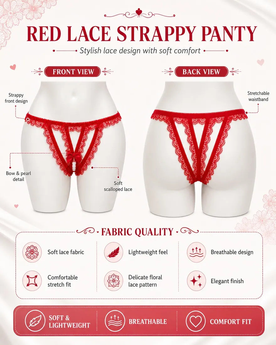 Lace Trim Crisscross Thong in Red, photo 4