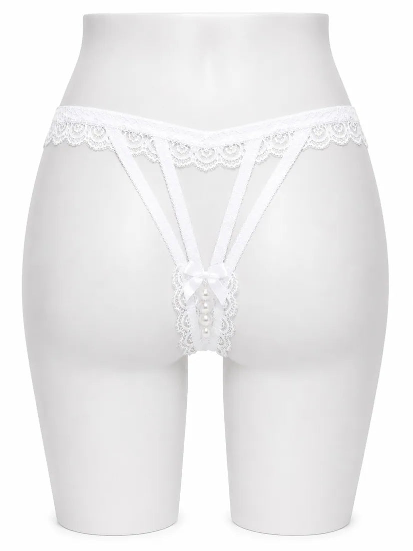 Lace Trim Crisscross Thong in White, photo 2