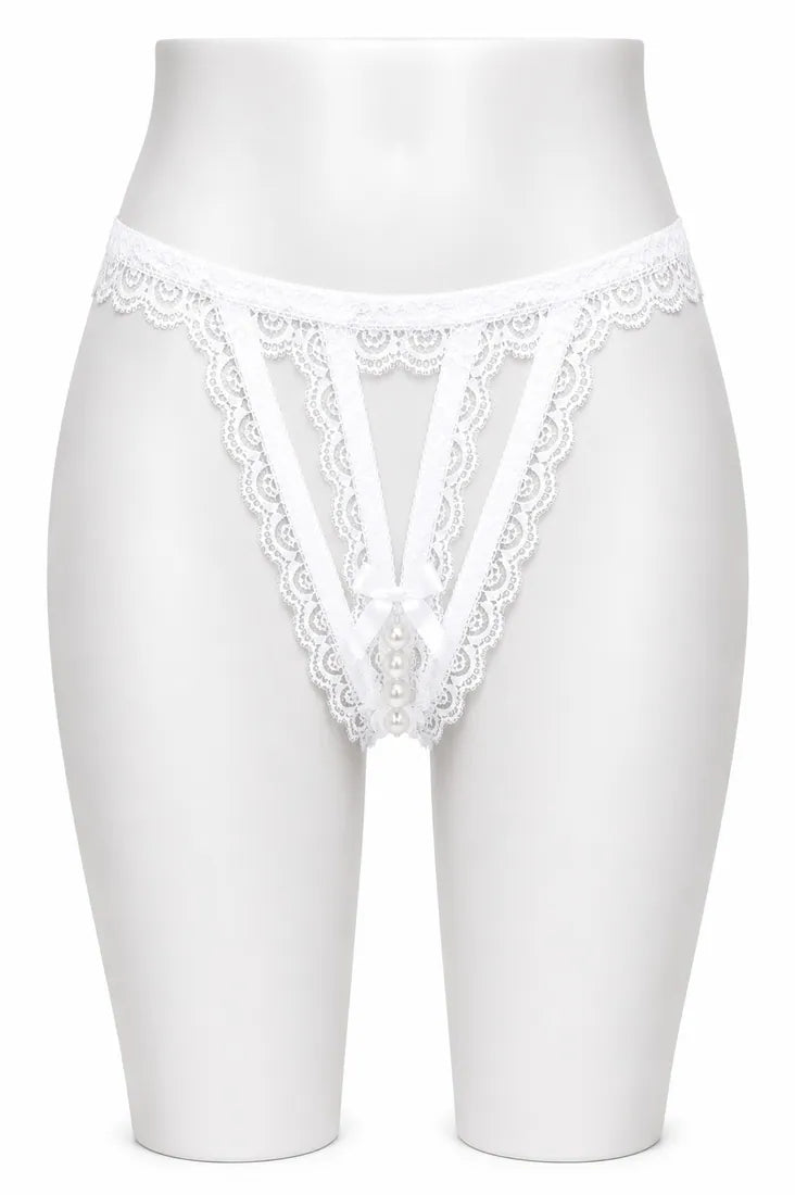 Lace Trim Crisscross Thong in White, photo 1
