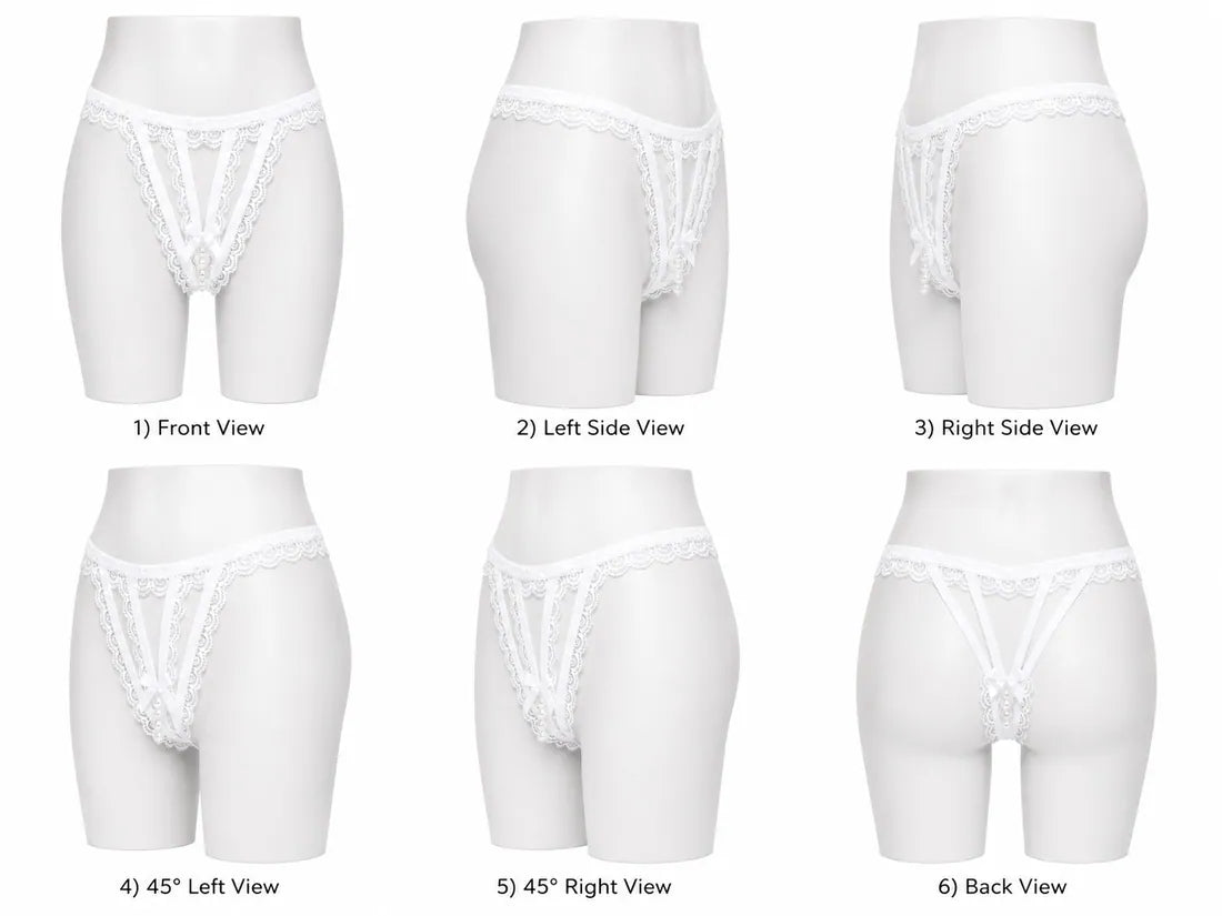 Lace Trim Crisscross Thong in White, photo 4