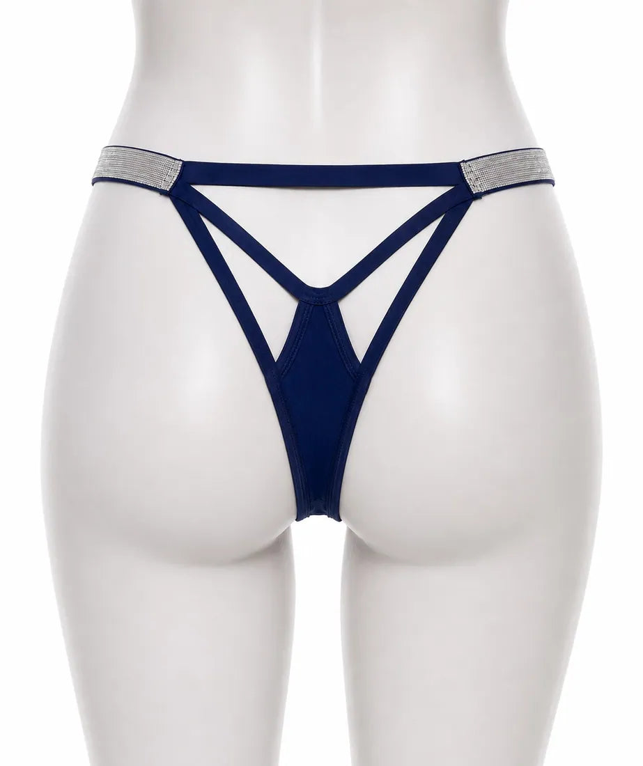 Diamante Strappy Cutout Thong in Blue, photo 2