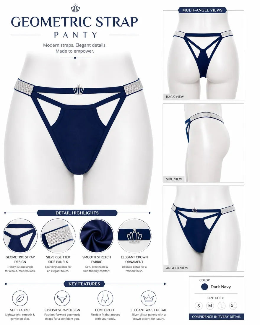 Diamante Strappy Cutout Thong in Blue, photo 4