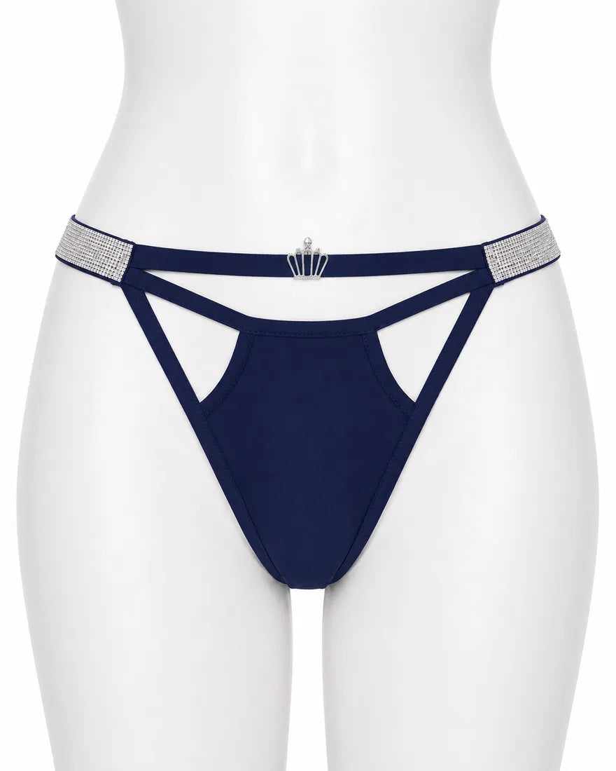 Diamante Strappy Cutout Thong in Blue, photo 1
