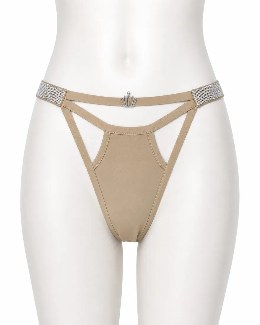 Diamante Strappy Cutout Thong in Cream, photo 1