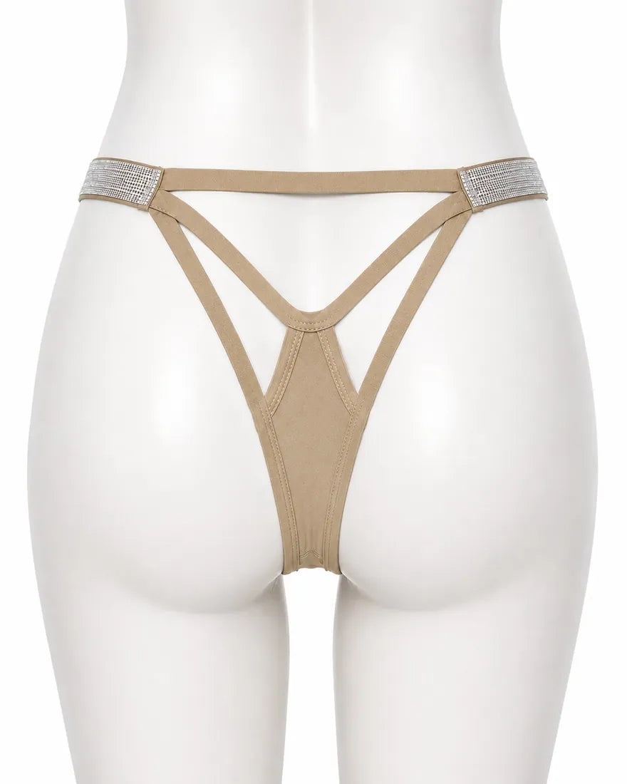 Diamante Strappy Cutout Thong in Cream, photo 2