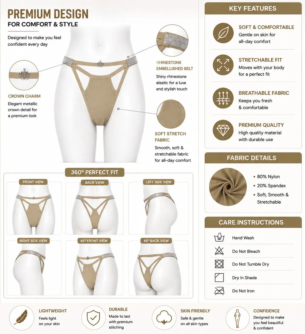 Diamante Strappy Cutout Thong in Cream, photo 4