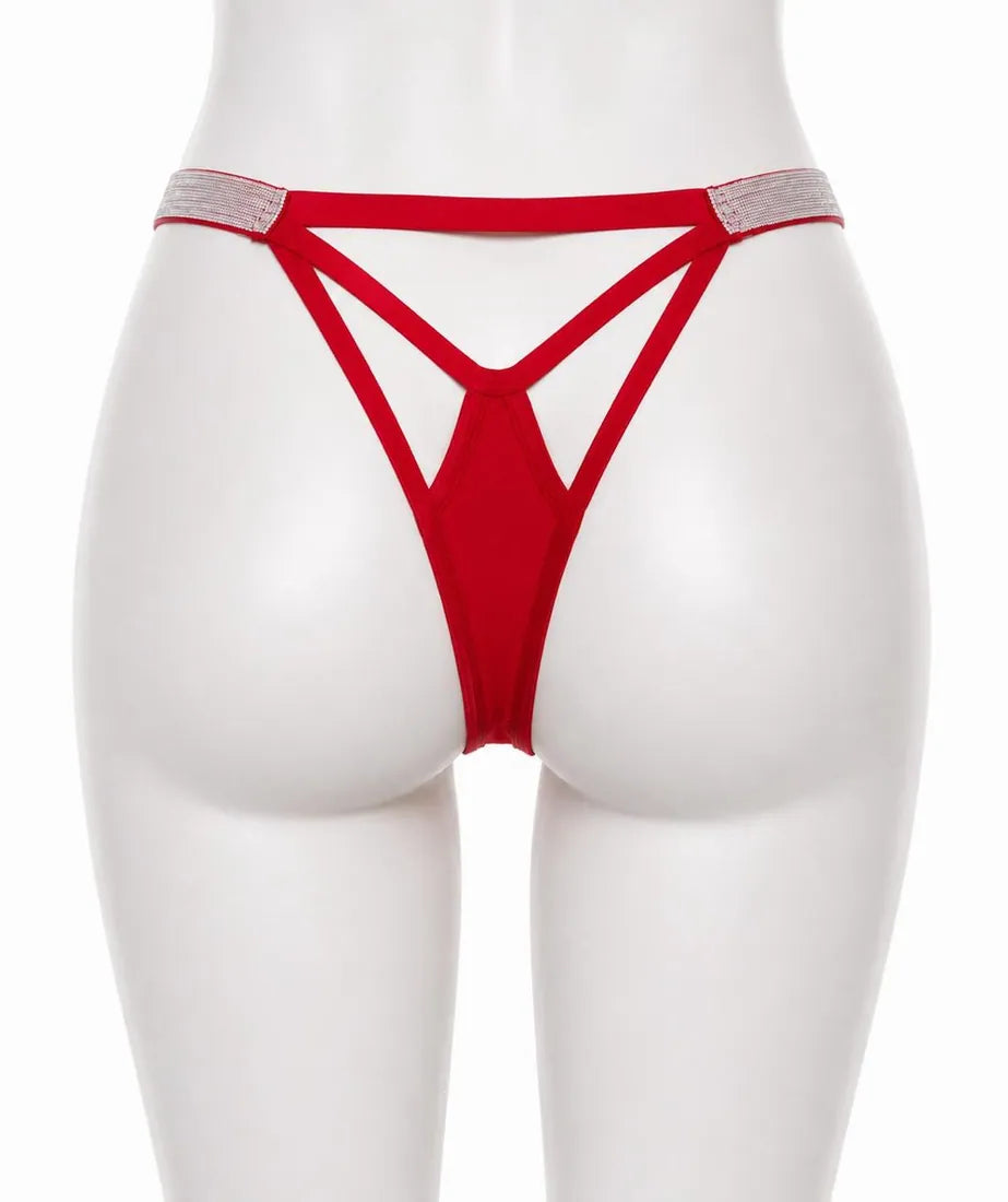 Diamante Strappy Cutout Thong in Red, photo 2