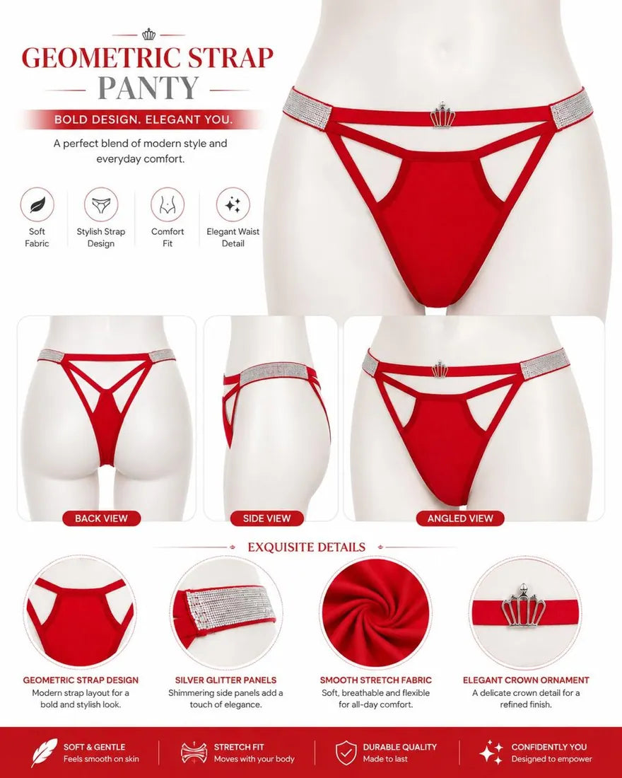 Diamante Strappy Cutout Thong in Red, photo 4
