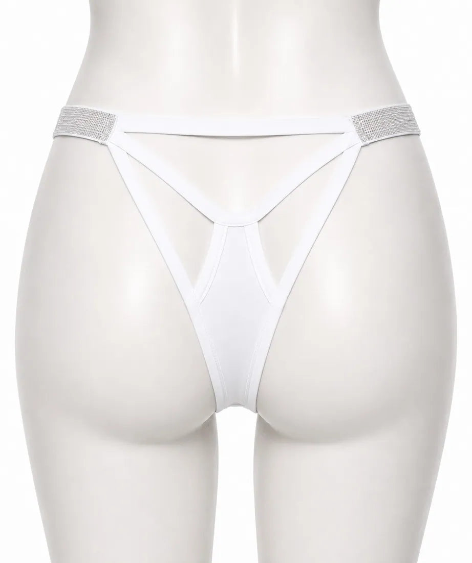 Diamante Strappy Cutout Thong in White, photo 2