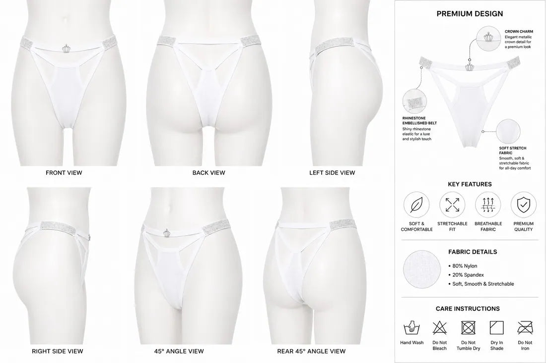 Diamante Strappy Cutout Thong in White, photo 3