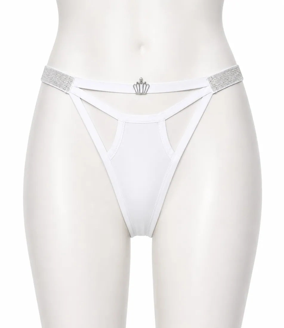 Diamante Strappy Cutout Thong in White, photo 1