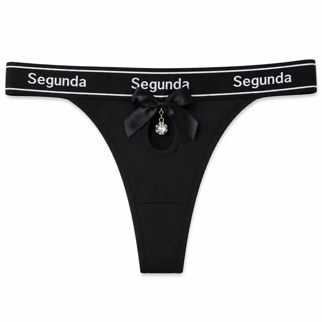 Charm Pendant Bow Panty in Black, front view