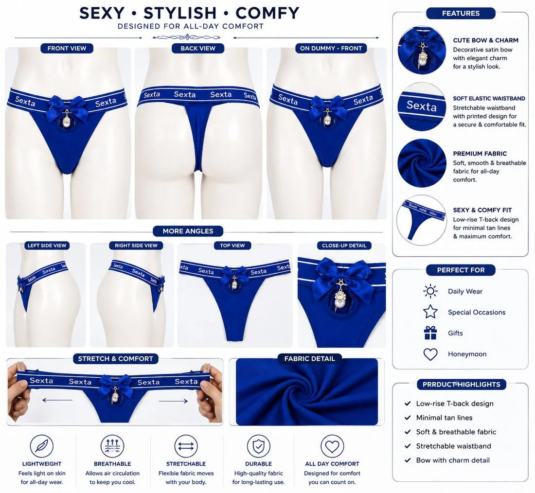 Charm Pendant Bow Panty in Blue, photo 3
