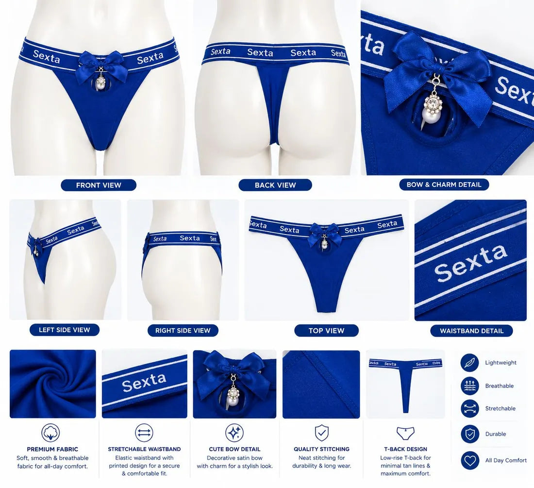 Charm Pendant Bow Panty in Blue, photo 4