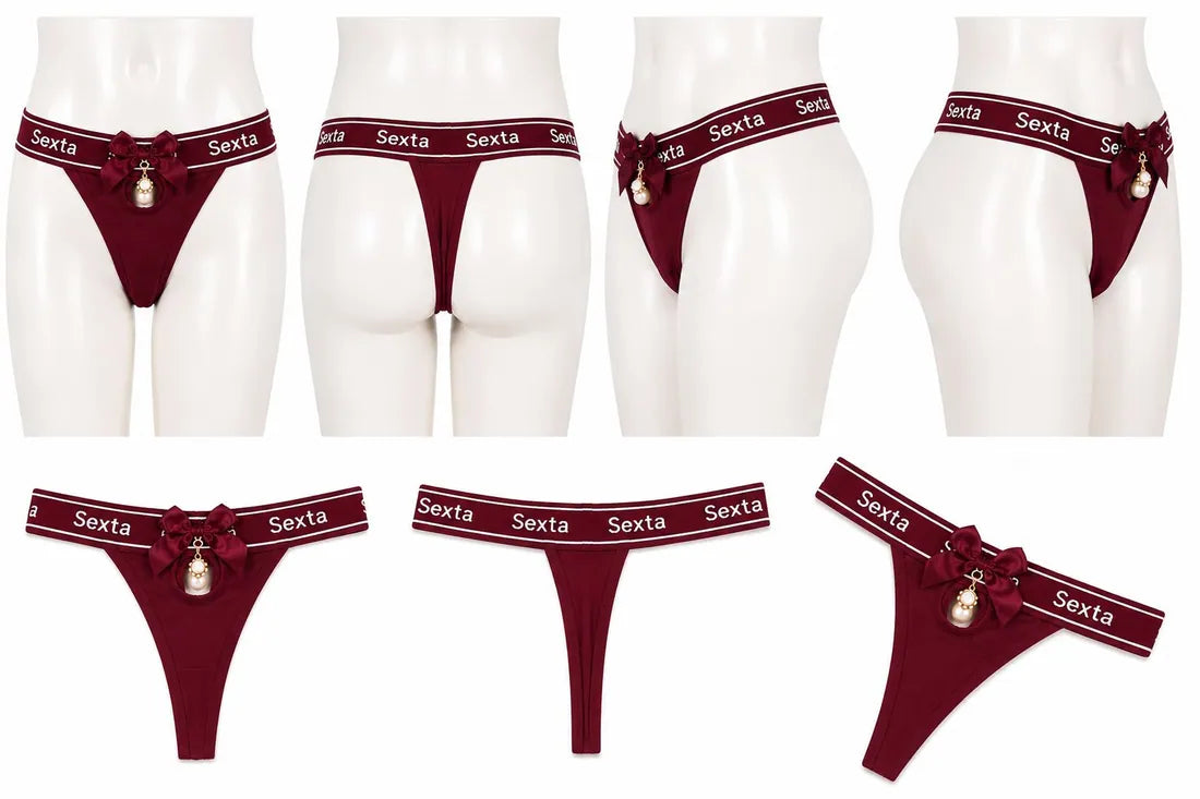Charm Pendant Bow Panty in Maroon, photo 4