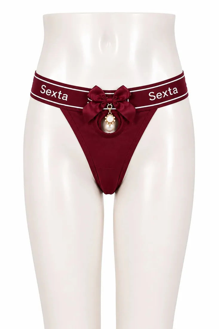 Charm Pendant Bow Panty in Maroon, photo 1