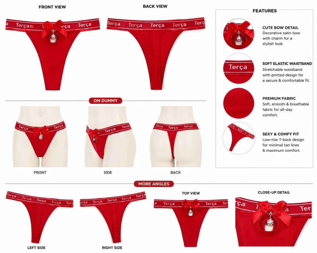 Charm Pendant Bow Panty in Red, photo 5