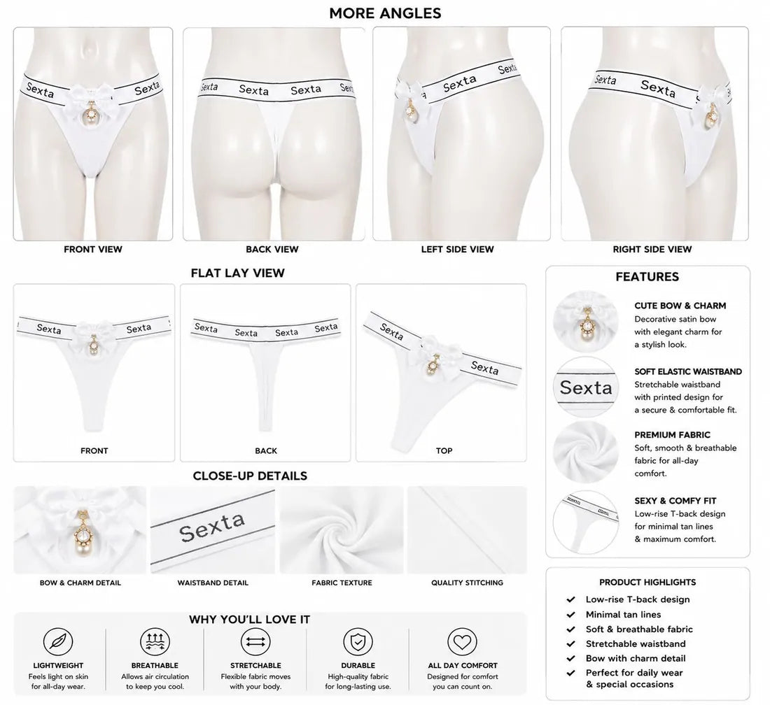 Charm Pendant Bow Panty in White, photo 4