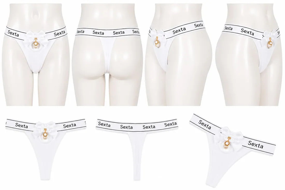 Charm Pendant Bow Panty in White, photo 3