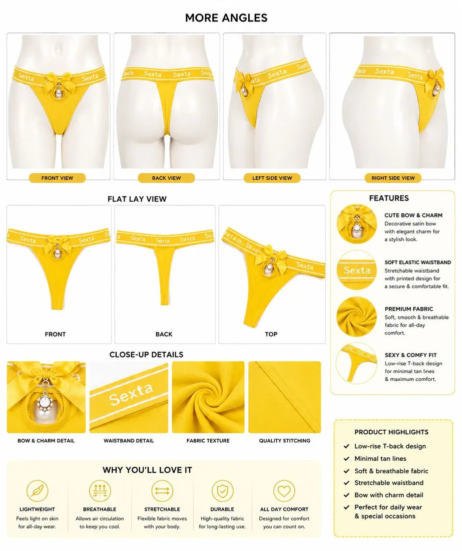 Charm Pendant Bow Panty in Yellow, photo 4